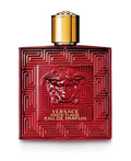 Versace Eros Flame perfume bottle with red design and gold cap.